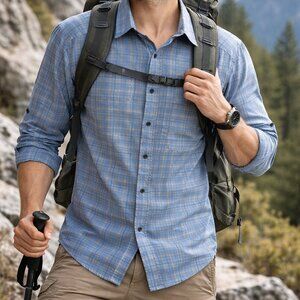 REI Co-Op Men’s Large Long Sleeve Button Down Shirt Blue Plaid Hiking Outdoor